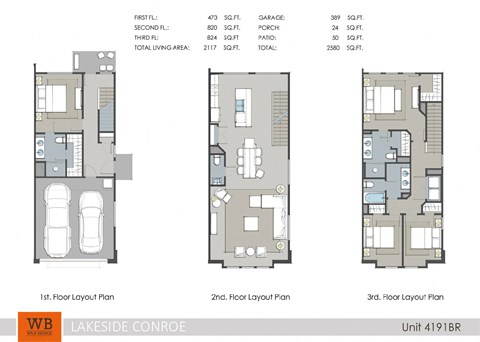 Floor plan for 4 beds, 3.5 baths, 2117 sqft